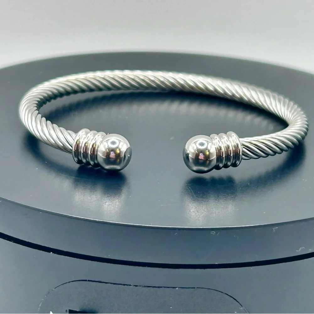 Modern Stainless Steel Cable Cuff Bracelet